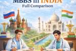 Comparison of MBBS in Russia vs MBBS in India showing fees, admission process, NEET requirement, and career opportunities for Indian students